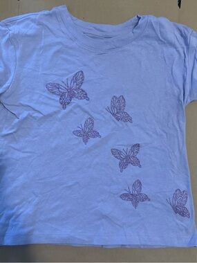 GAP Lilac Tee with Glitter Butterfly Accents, Unworn, Size M (8)-Girls
